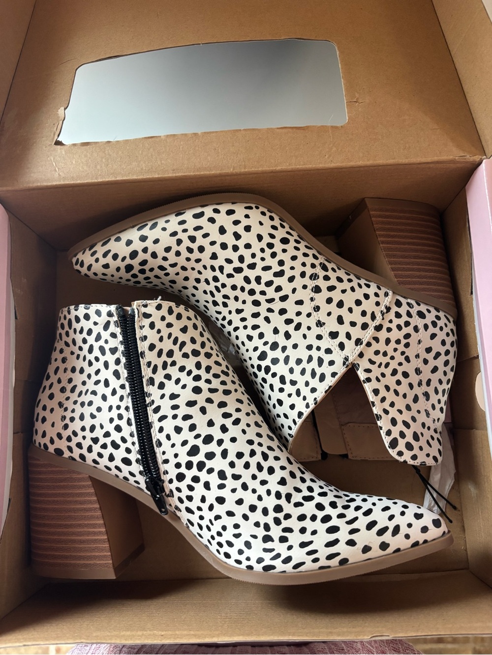 Serra White and Black Spotted Ankle Booties